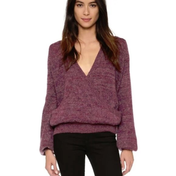 Free People Magenta Heather Faux Wrap Sweater XS - Picture 1 of 9
